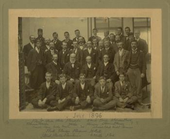 A formal portrait of a group of NBR staff, Edinburgh, July 1896.